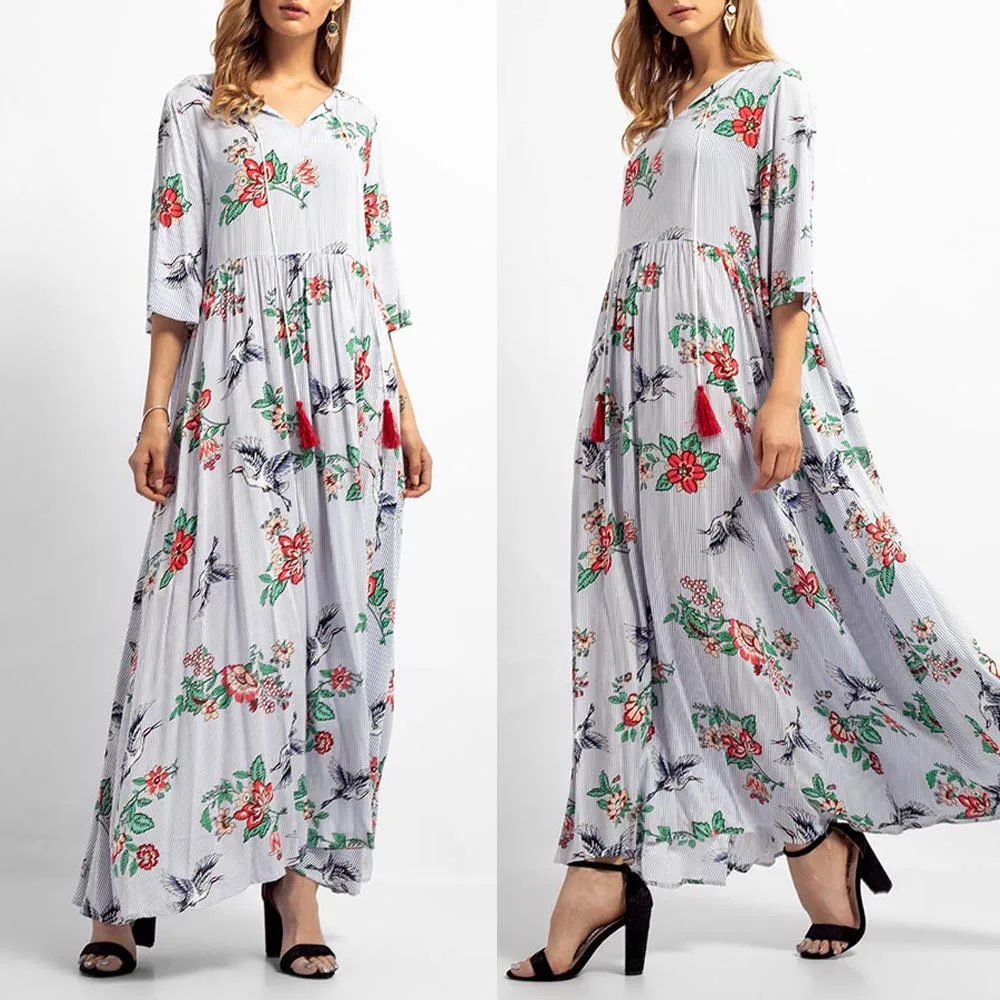 

Women Fashionable Floral Print Three Quarter Islamic Muslim Middle East Maxi Robe Dresses Very cool to wear Drop Shipping