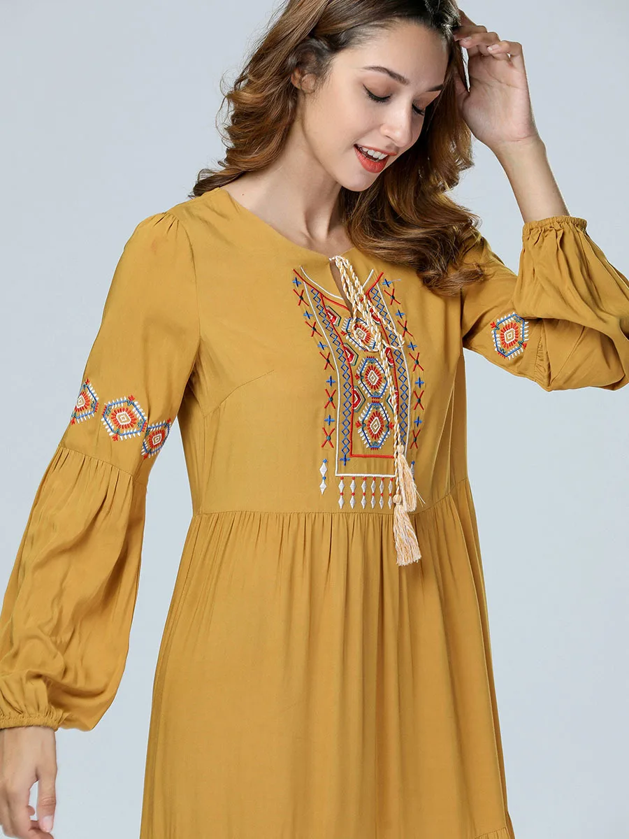Yusano Средний Восток мусульманский пеньюар с длинными рукавами плюс размер вышитая хлопковая большая длинная ночная рубашка арабское платье Большие размеры M-4XL