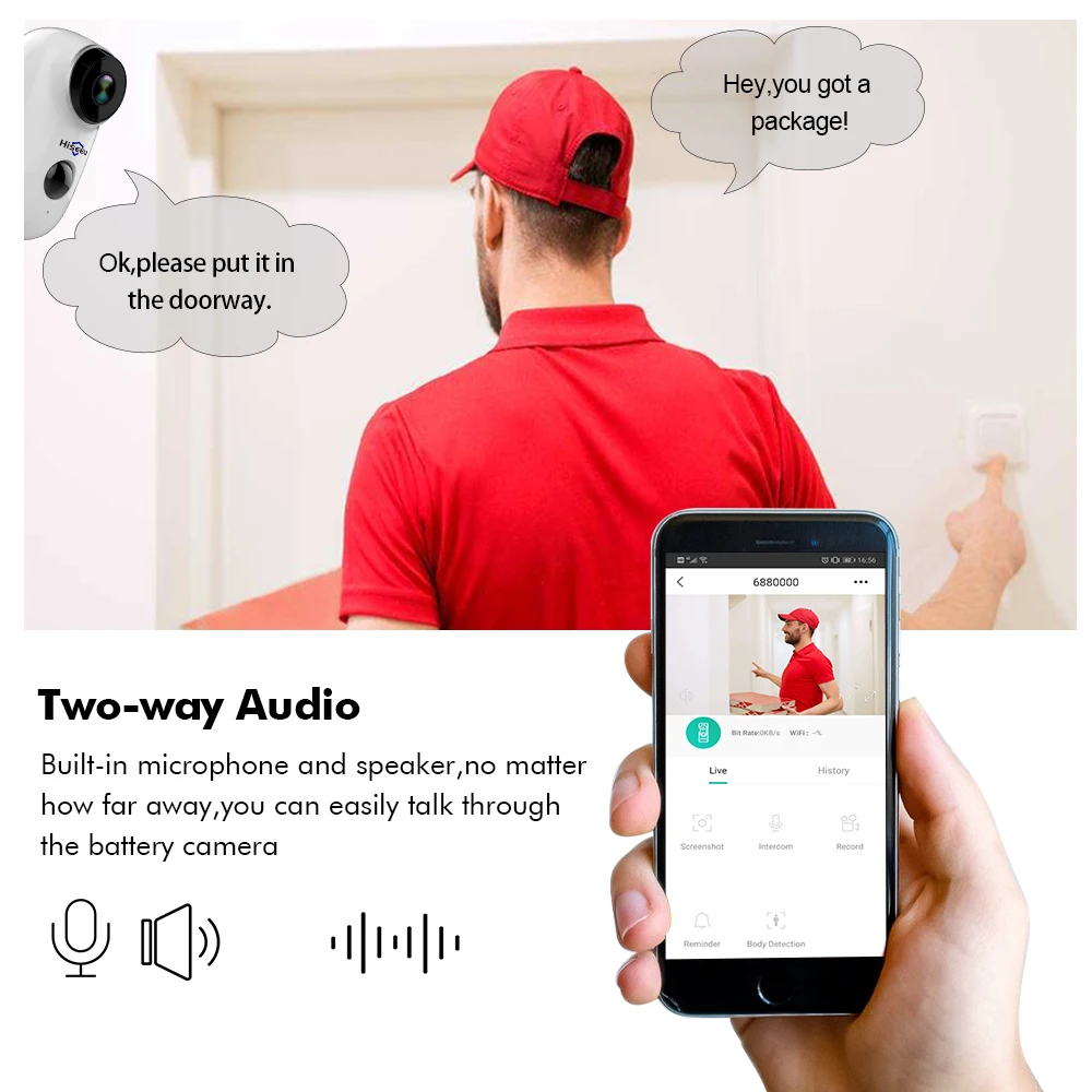 Hiseeu C10 Беспроводная перезаряжаемая батарея ip камера без проводов CCTV wifi наружная