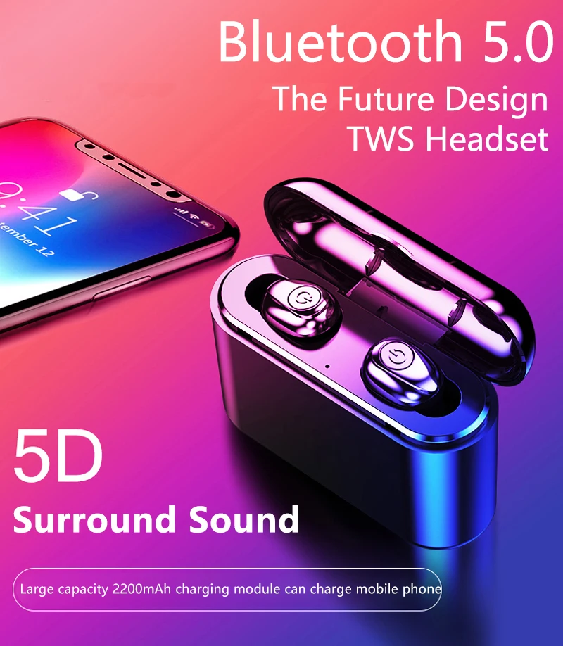 

X8 TWS Bluetooth Earphone 5D Stereo Wireless Earbuds Mini TWS Earphone Waterproof Headfrees with 2200mAh Power Bank Ea