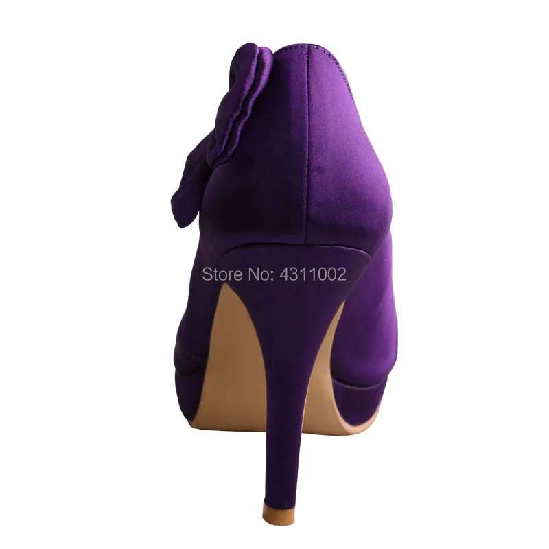 Женская фиолетовая обувь ручной работы на высоком каблуке с бантами