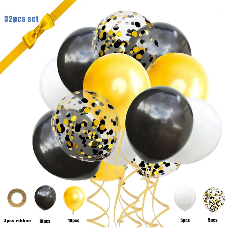 

32-piece set 12-inch transparent latex mixed color sequins balloons black gold mixed color holiday party decorative balloons
