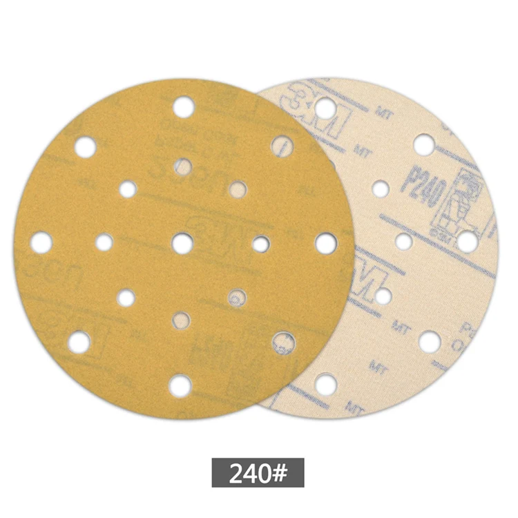 POLIWELL 5PCS 6 Inch 17-Hole Waterproof Sandpaper for Hook and Loop Sanding Pad Car Polishing Grinder Sander Yellow Sanding Disc