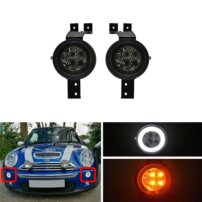 Подходит для Mini Cooper R50 R52 R53 светодиодный DRL Halo указатель поворота световой индикатор дальнего света позиционная лампа прозрачная/дымовая