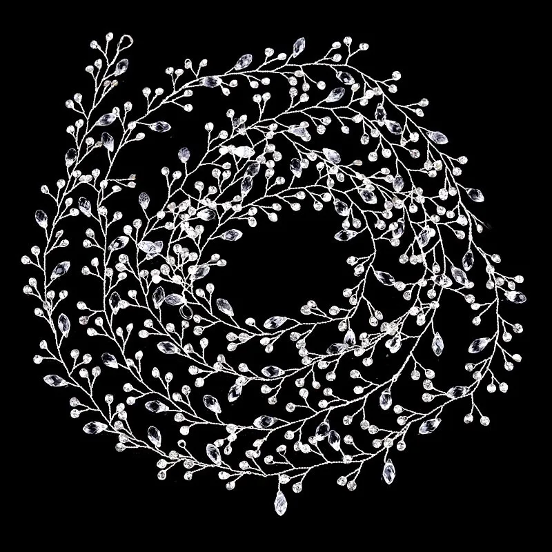 

Luxury Wedding Hair Accessories For Bride 2M Over Long Hairbands Shiny Crystal Pearl Hair Band Tiaras Women Floral Jewelry