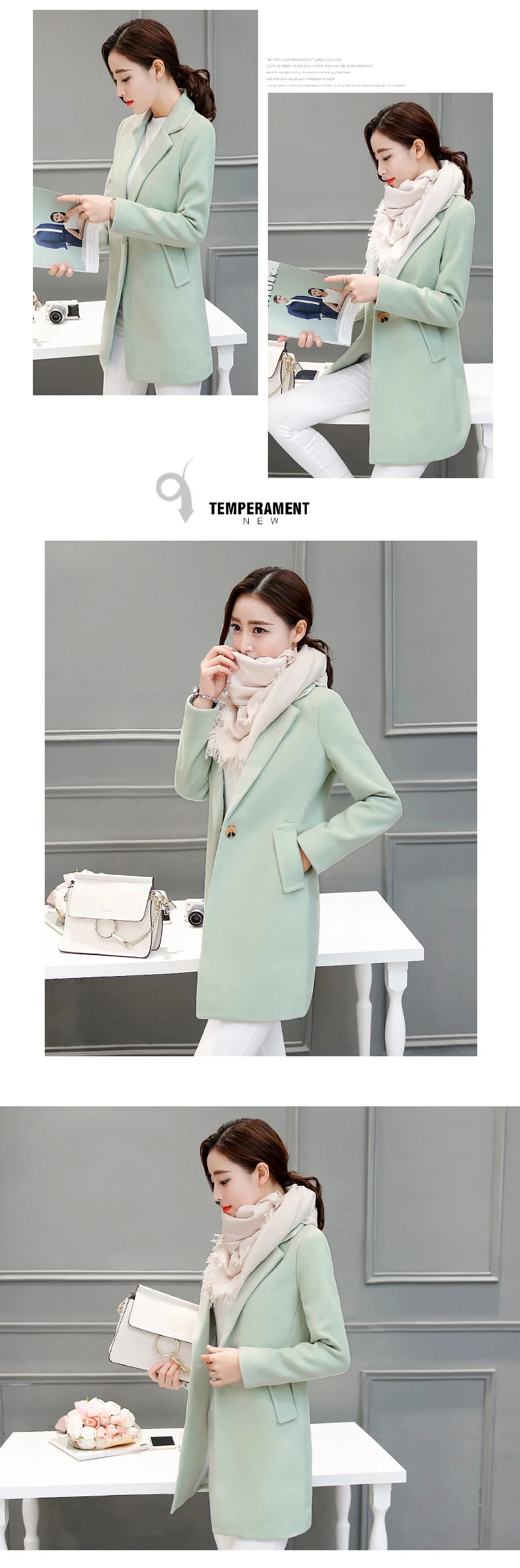 Autumn Winter Wool Coat Women Long Jacket New Plus size Korean Pink Jacket Women Blend Woolen Coat Black Elegant Female Overcoat