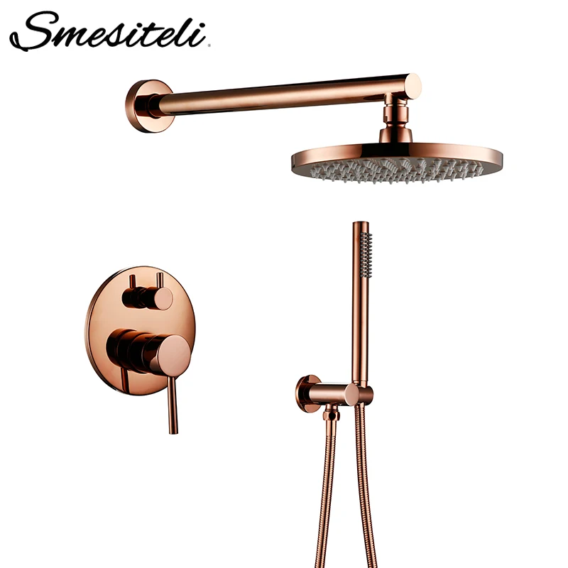 Rose Gold Finish Solid Brass Shower Diverter Valve Faucet Set With 8 12