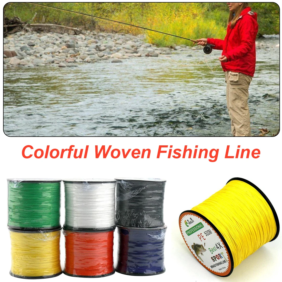 

Brand New 500M PE Braided Fishing Line Multifilament 4 Strands Fishing Cord Carp Fishing Lines 12-80LB 6 Colors