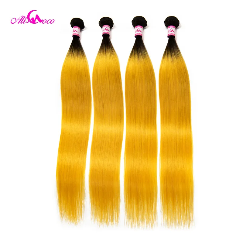 

Ali Coco Brazilian Straight Hair Bundles 1B/Yellow Color Human Hair Weave 3/4 Bundles 10-30 Inch 100% Remy Hair Extensions