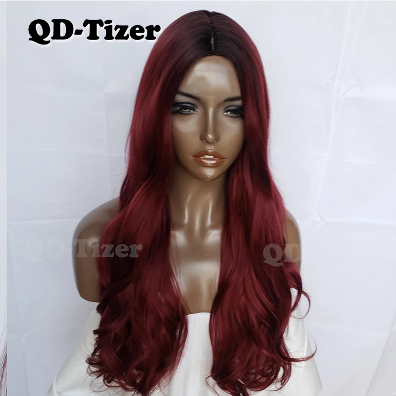 QD-Tizer Ombre цвет объемная волна синтетический парик без шнурка бесклеевая термостойкая# 1b/бордовый Искусственные парики для модных женщин