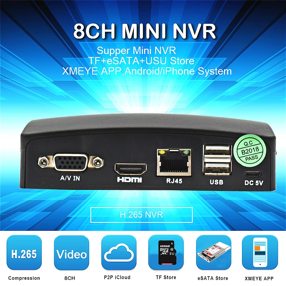  8ch H.265 5MP MINI NVR Network Video Record for CCTV Camera IP Camera Support P2P eSATA TF Slot USB - 32884413138