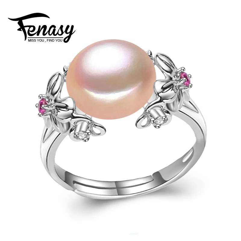 

FENASY freshwater pearl cute ring 925 Sterling Silver Ring cultured Real Pearl Rings For Women bohemia 2018 new flower Ring