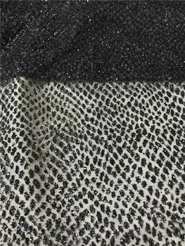 

Sexy party French tulle lace cloth black net lace fabric with glitter for lady dress UN97(5yards/lot)