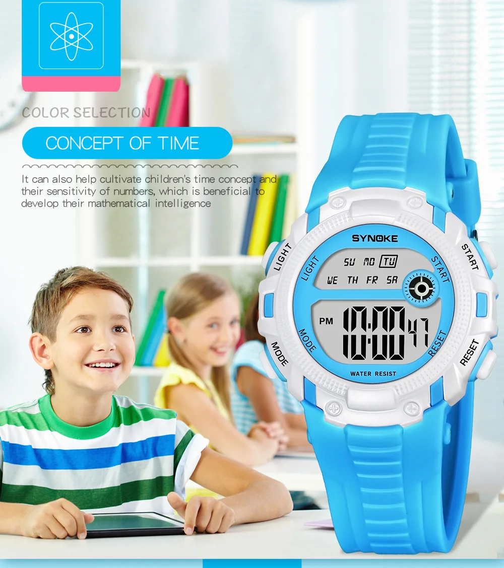 SYNOKE спортивные детские часы для мальчиков и девочек, модные светодиодный цифровые часы для детей, 3M водонепроницаемые наручные часы, часы с датой и неделей