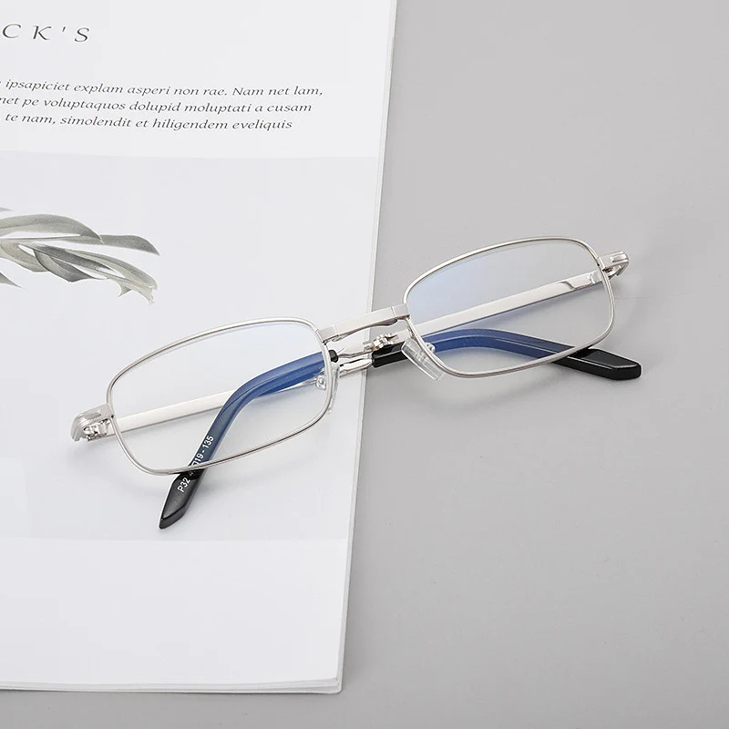 Folding Reading Glasses Men Metal Computer Presbyopic Glasses Women Silver Frame Rectangular Thin Optics Foldable Glass High Q