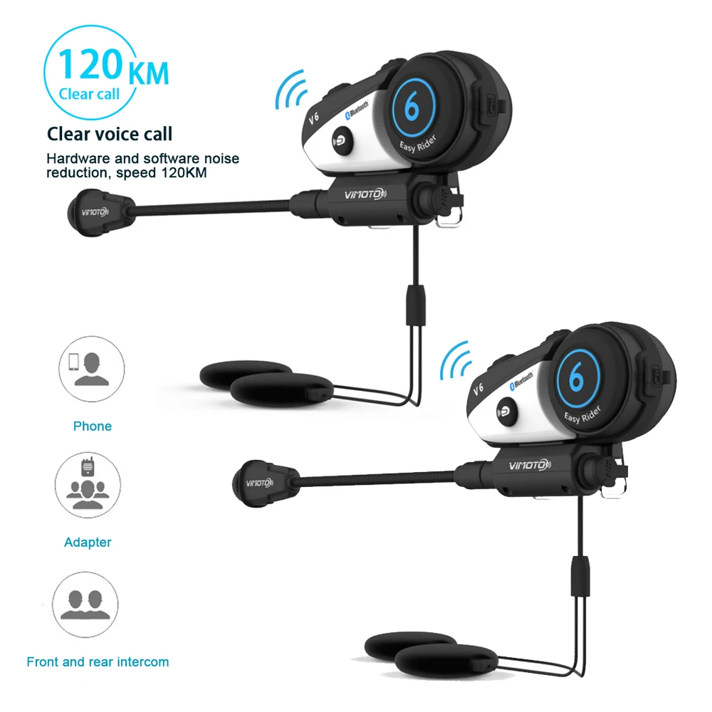 2 pcs Vimoto V6 Motorcycle Helmet Bluetooth Headset Stereo Headphones For Rider and