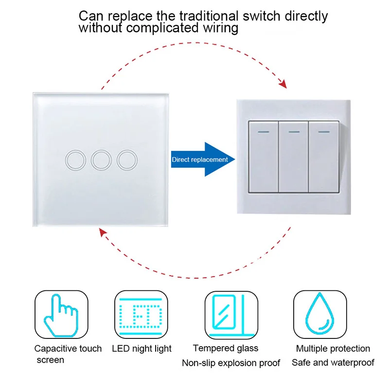 Hoomall AC 110-240V 1/2/3 местный 1 позиционный Панель переключатель светодиодный Кристалл Стекло Панель EU/UK Смарт настенный Сенсорный экран переключатель