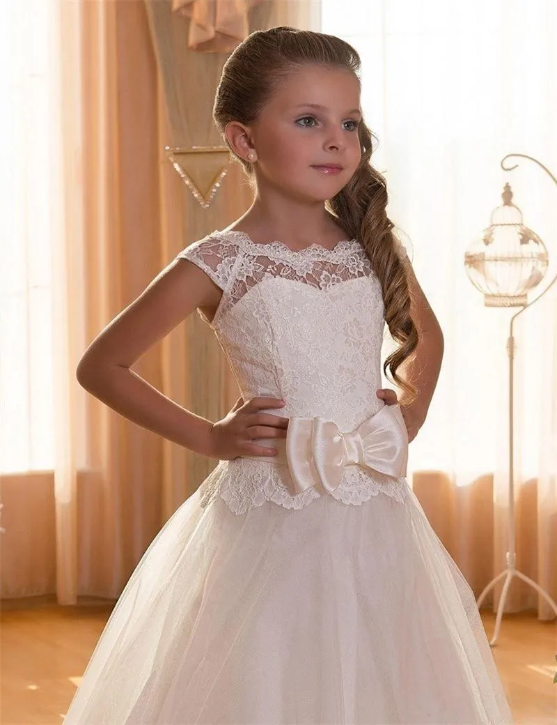 Пышные белые кружевные платья с цветочным узором для маленьких девочек на свадьбу и вечерние платья для первого причастия для девочек