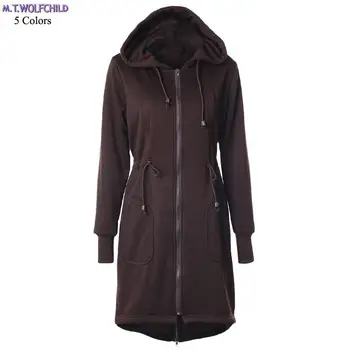 

Free shipping Autumn womens long-style hooded sweatshirts casual womens zipper fleece hoodies fashion womens clothing coats