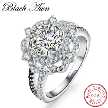 

[BLACK AWN] Neo-Gothic 4.9g 925 Sterling Silver Jewelry Trendy Wedding Rings for Women Engagement Ring Femme Bijoux Bague C102