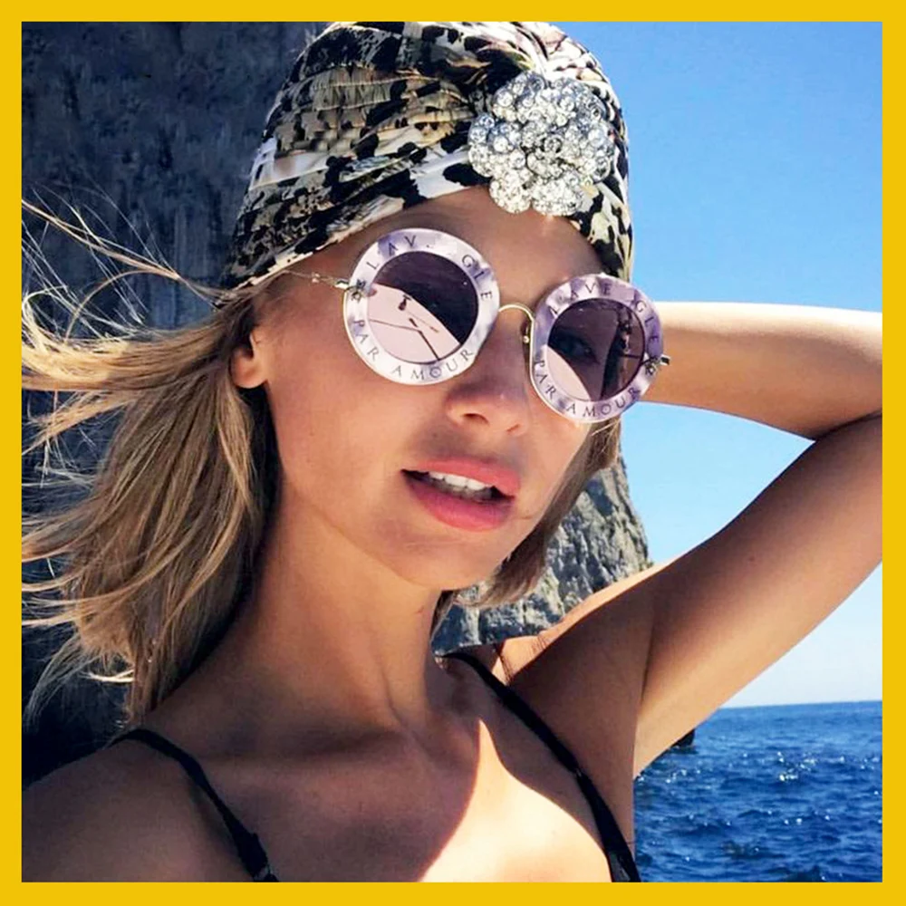 Fashion Unisex Round Retro Sunglasses Ladies Glasses Circle Classic Honey Letter Design Logo Men Dark Driving | Аксессуары для