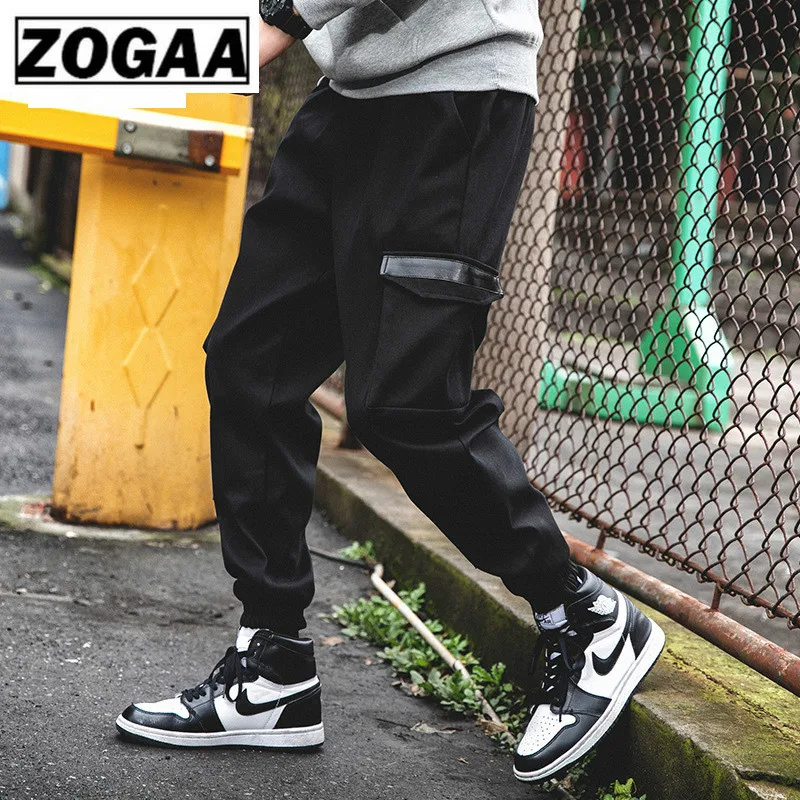 ZOGGA Spring Solid Full Cargo Pants with Pocket/elastic Drawstring 100%cotton Mid-waist Men Pants Without Fade/shrink/pilling