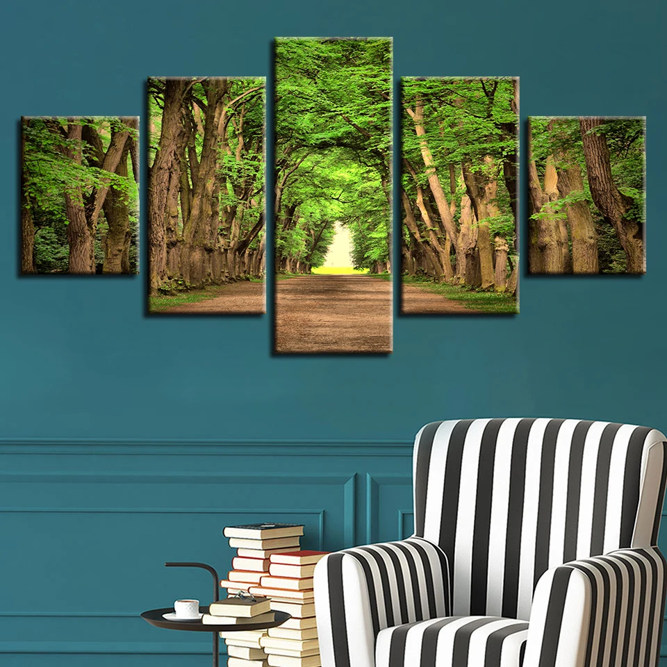 

Canvas Painting Artwork Modular 5 Pieces Green Tree Forest Natural Landscape Art Posters Printing Wall Picture Decor Living Room