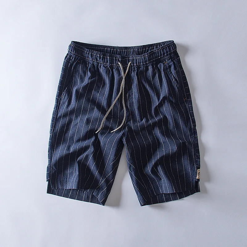 Men's Summer Cotton Linen Shorts Men Casual Knee Length Shorts Mid