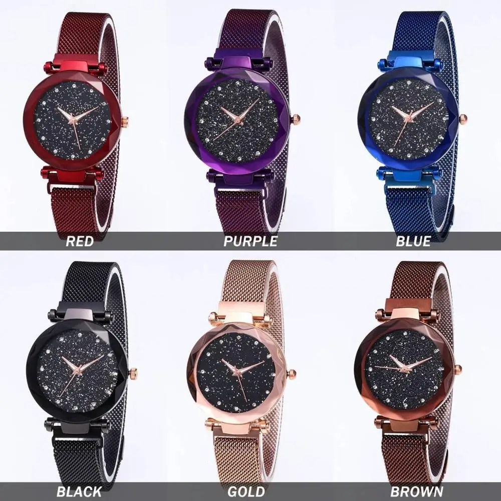 

Luxury Women Watch Starry Sky Magnetic Mesh Milanese Band Stainless Steel Quartz Wristwatch Casual Watches montre femme