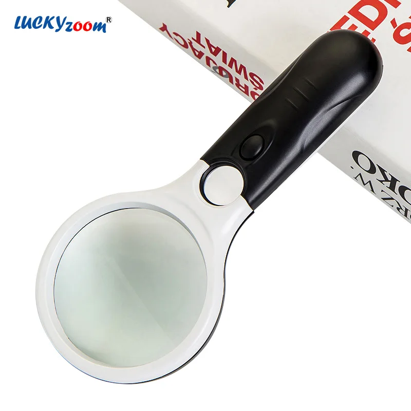Luckyzoom Handheld LED Illuminated Magnifier Loupe 3X 45X Optical Lens