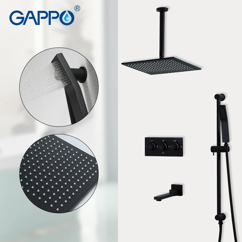 

GAPPO Shower faucets black bath mixer faucet waterfall bathroom mixer rainfall bath set shower faucet 3 function shower mixer