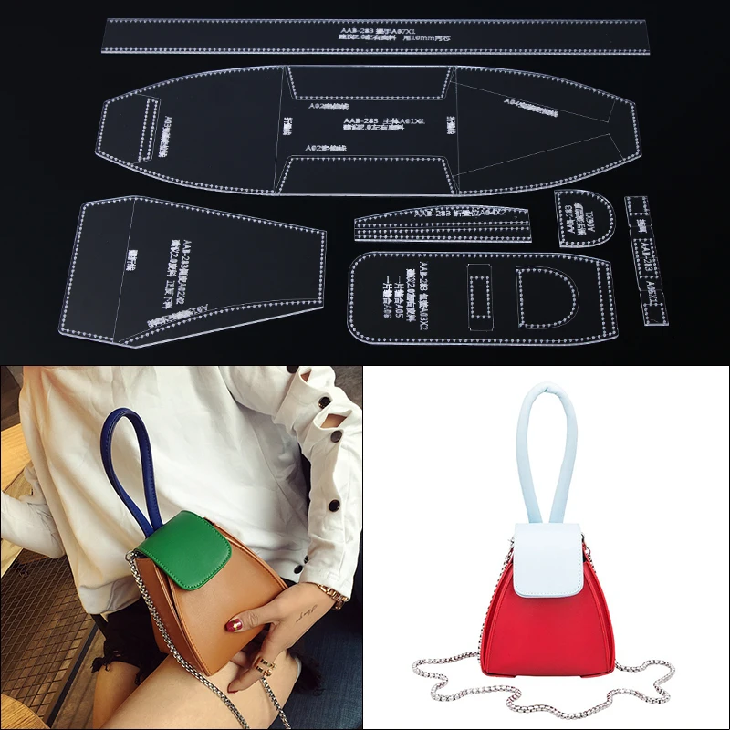 

1set Shoulder Bag Women Handbag Template Clear Acrylic Leather Pattern DIY Leathercraft Sewing pattern stencils 14*15*14cm