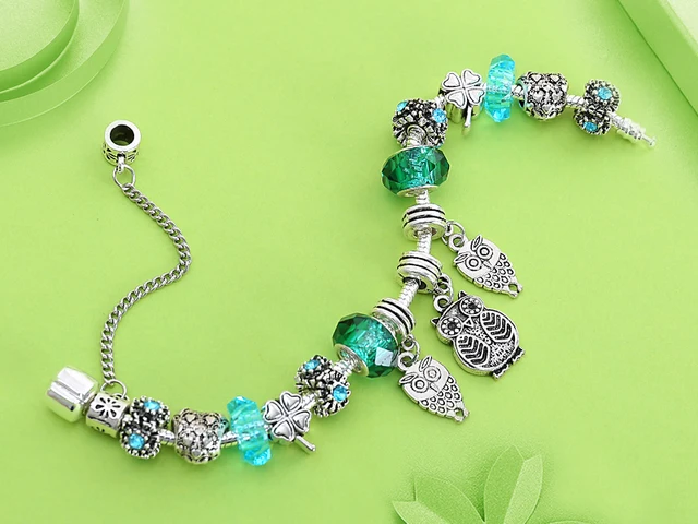 Новый дизайн тибетская Серебристая сова бусы браслеты зеленый