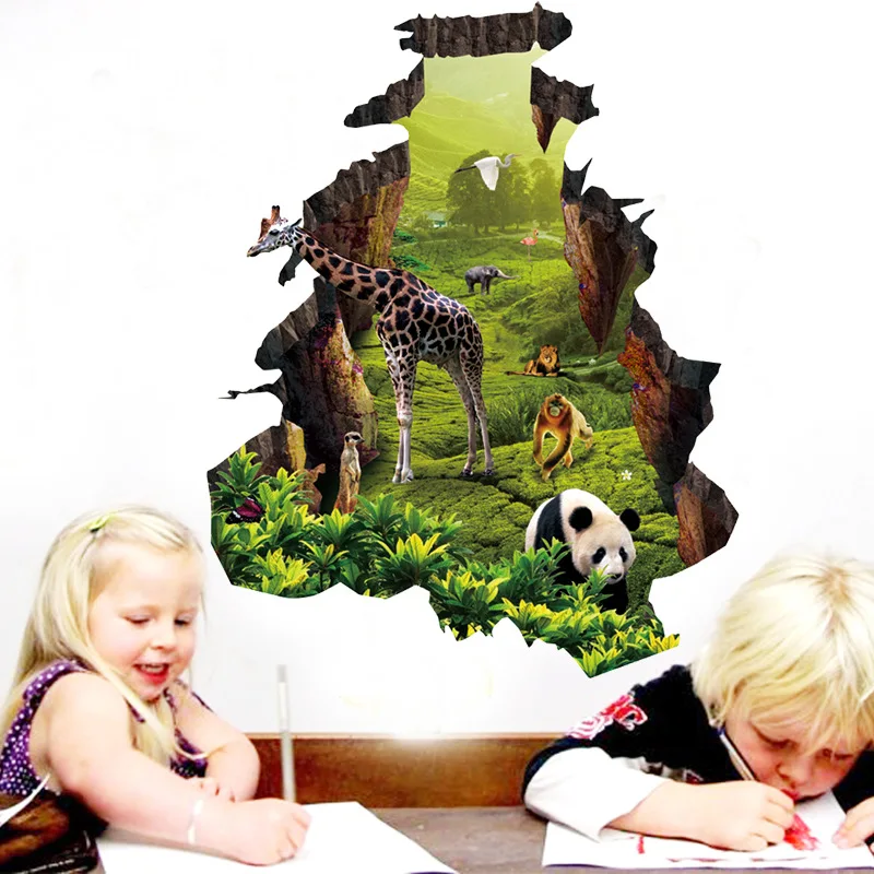 New 58*74cm 3D Giraffe Monkey Vinyl Kids Wall Sticker Animal Zoo Children Room Decoration Home Interior Poster Murals Wall Art