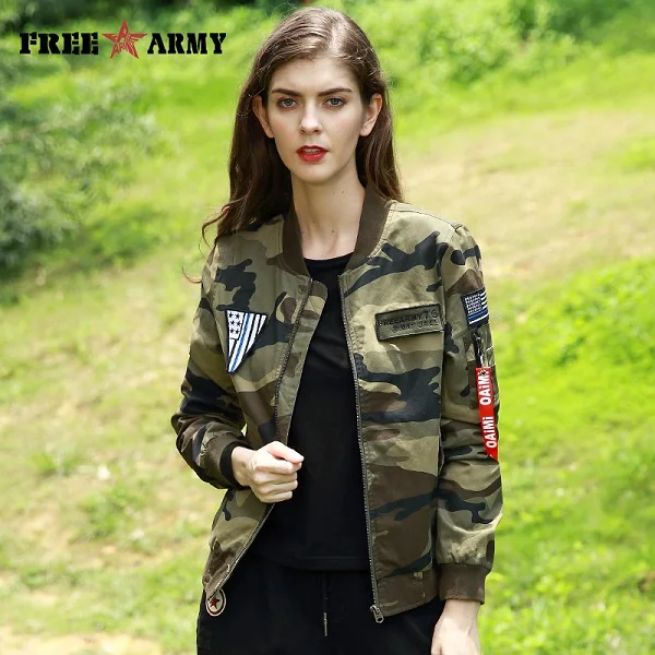 Осенняя Куртка Пилота Дизайнерская куртка-бомбер женская военная армейская камуфляжная куртка женская модная куртка на молнии - Цвет: camouflage