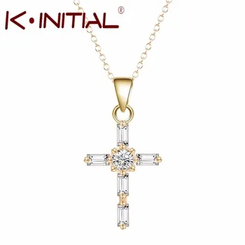 10Pcs Exclusive Design Charm Gold Cross Pendant Necklace Square Zircon Chain Necklace for men women Jewelry 2016 Wholesale