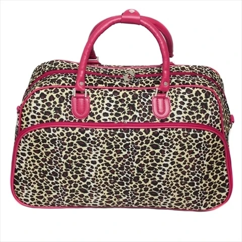 All-Seasons 812014-168-F 21 in. Leopard Print Carry-On Shoulder Tote Duffel Bag Pink Trim (1)