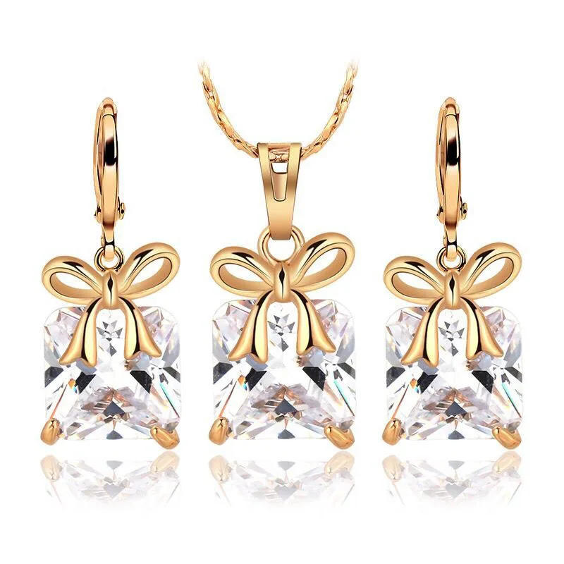 MxGxFam золото цвет кулон цепочки и ожерелья висячие серьги комплект ювелирных изделий для Elgant для женщин дамы высокое качество AAA - Окраска металла: 18k gold plated