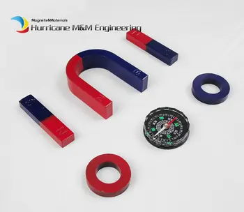 

1 Set Ferrite Magnet Experiment Magnet Kits Middle Type Bar U and Ring with Compass blue red / Toy magnet Magnetic Teaching Tool
