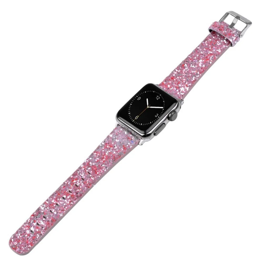 Для наручных часов Apple Watch 38/42/40/44 мм с сияющими блестками Замена кожаный браслет для наручных часов Apple Watch серии 5 4 3 2 1 ремешок
