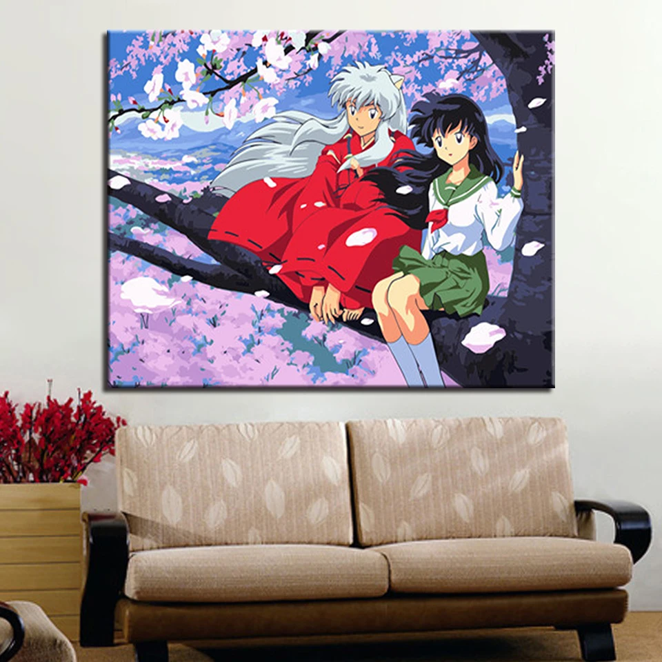 Frame DIY Digital Oil Painting By Numbers Kits Anime Characters Colors