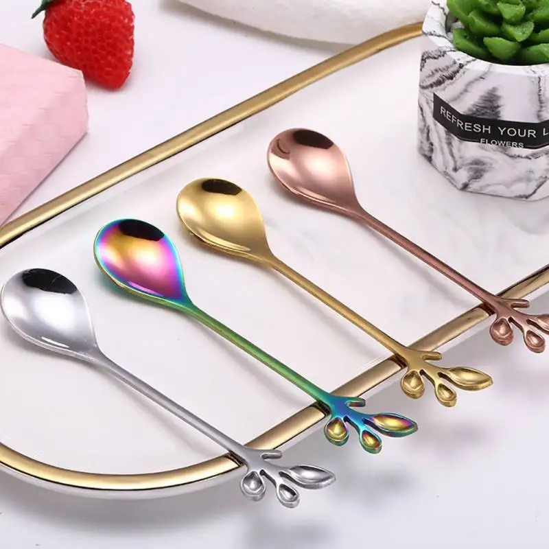 

Stainless Steel Coffee Stirring Spoon Creative Branch Leaves Dessert Spoon Kitchen Dining Tableware