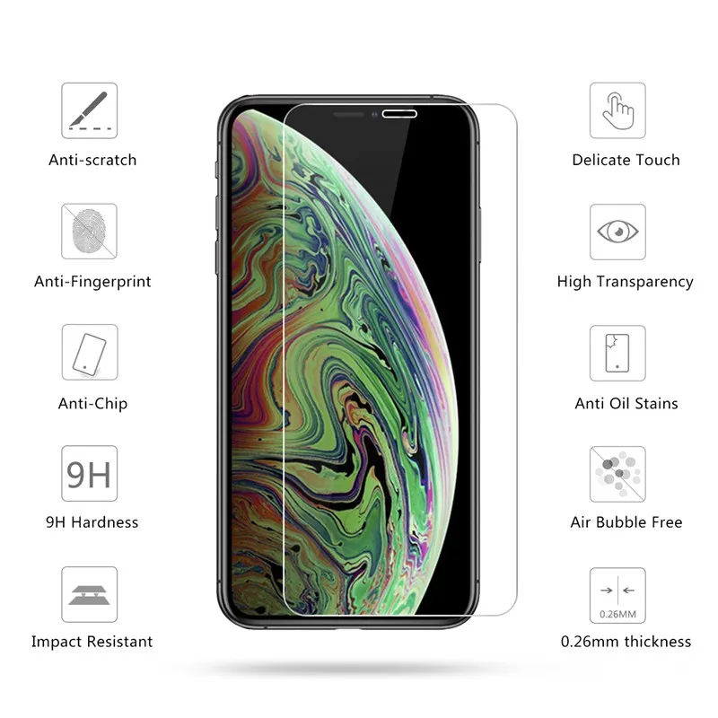 5 шт. защита экрана из закаленного стекла для IPhone X XR XS Max 8 7 6 6S Plus 5 5S SE защитная пленка Защитное стекло для телефона