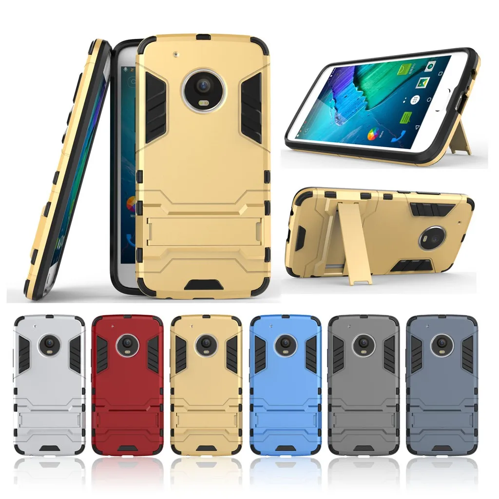 

6 Colors Phone Case For Motorola Moto G5 Plus ShockProof TPU +PC Armor Robot Stand Shell Cases Cover Shell Capa