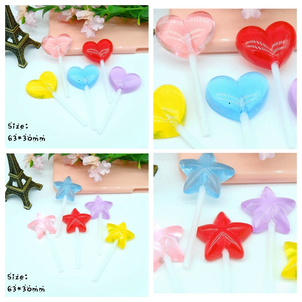 

Kawaii Heart Star Lollipops flatback resin cabochon craft for phone deco hair bow diy Scrapbook Embellishment