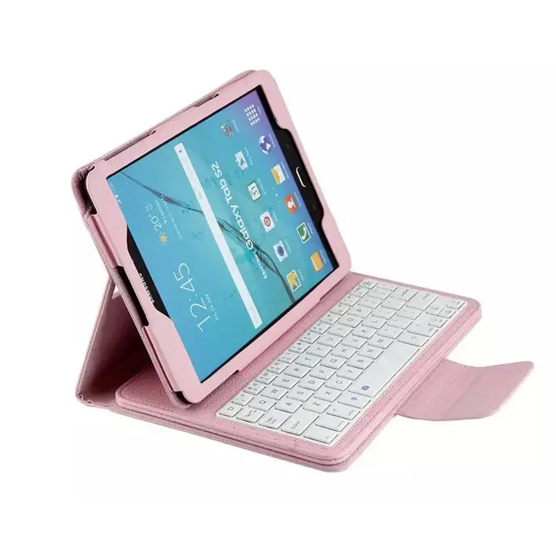 Smart Keyboard Case for Samsung Galaxy S2 Model SM-T810 Tablet Case T815. Pink Folio PU Leather Stand Case Cover with Detachable Wireless Keyboard for Samsung Tab S2 9.7 T813 