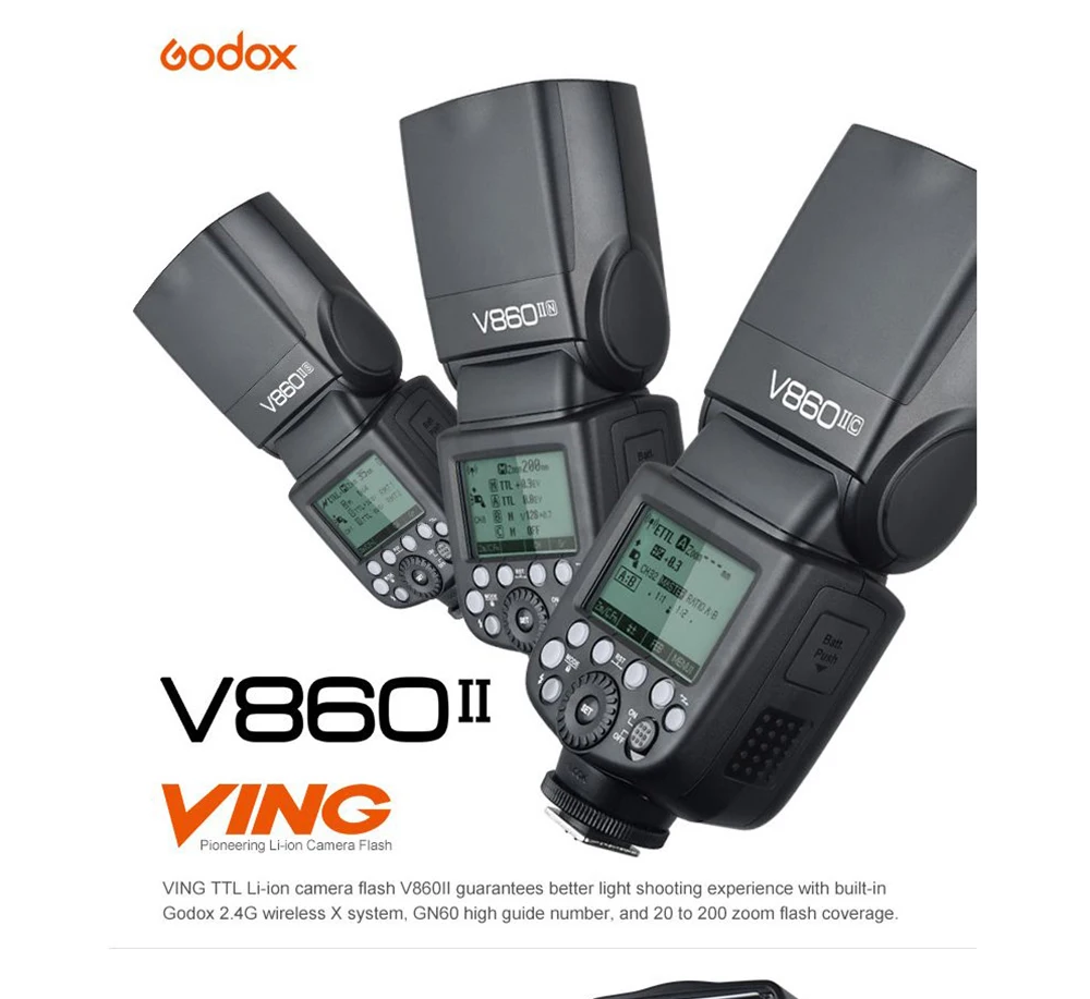 Godox Винг V860II V860II-C/N/S/F/O ttl HSS 1/8000 Speedlite вспышка литий-ионная батарея для Canon Nikon sony фужи Олимпус DSLR камера