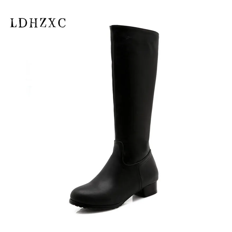 

LDHZXC Women Knee High Boots Fashion Women Shoes Platform All Match Zipper Round Toe Winter Shoes Women Boots Big Size 34-43
