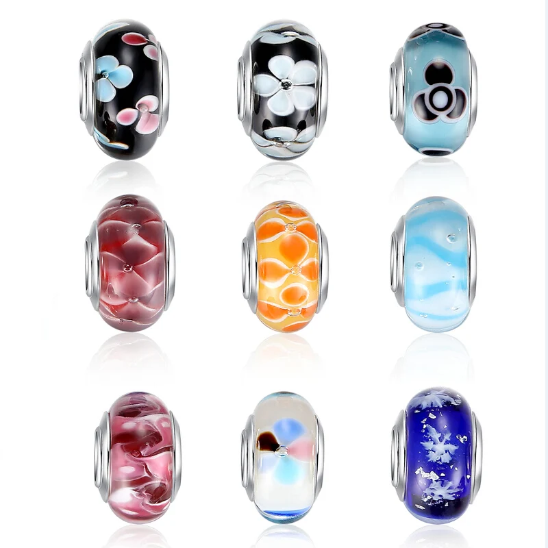 

High Quality Silver Plated DIY Murano Glass Beads Fit wst Bracelet Bangles Charms For Women Original European Jewelry