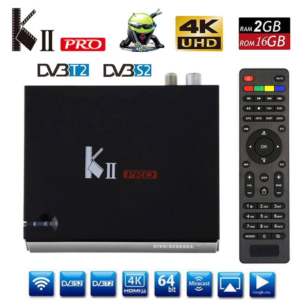 

KII PRO Android TV Box DVB-S2 DVB-T2 Amlogic S905D Quad Core K2 PRO RAM 2G ROM 16G 2.4/5GHz Dual Wifi BT4.0 Smart 4K Set-top Box